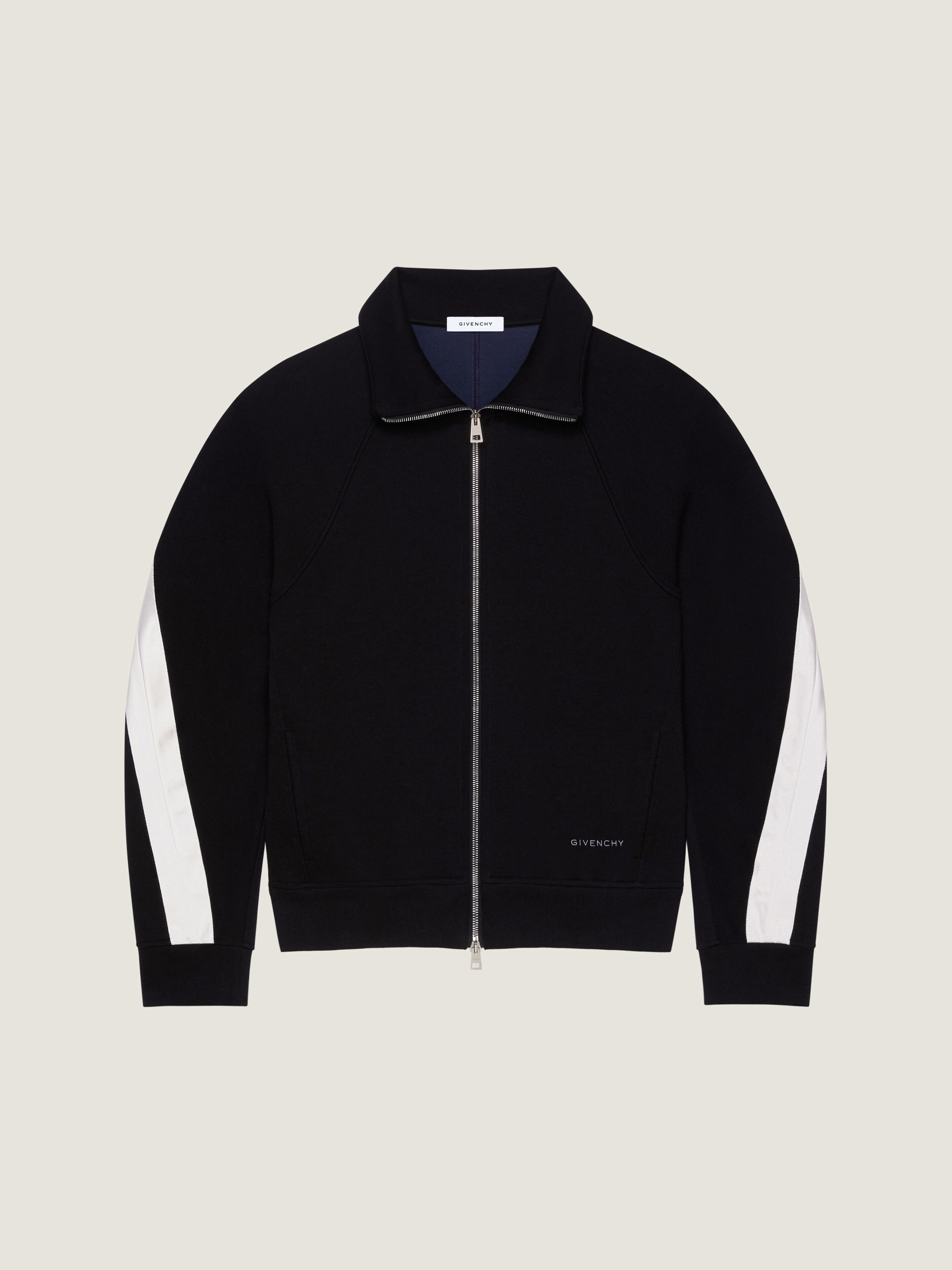 Zipped sweatshirt in scuba with satin couture detail